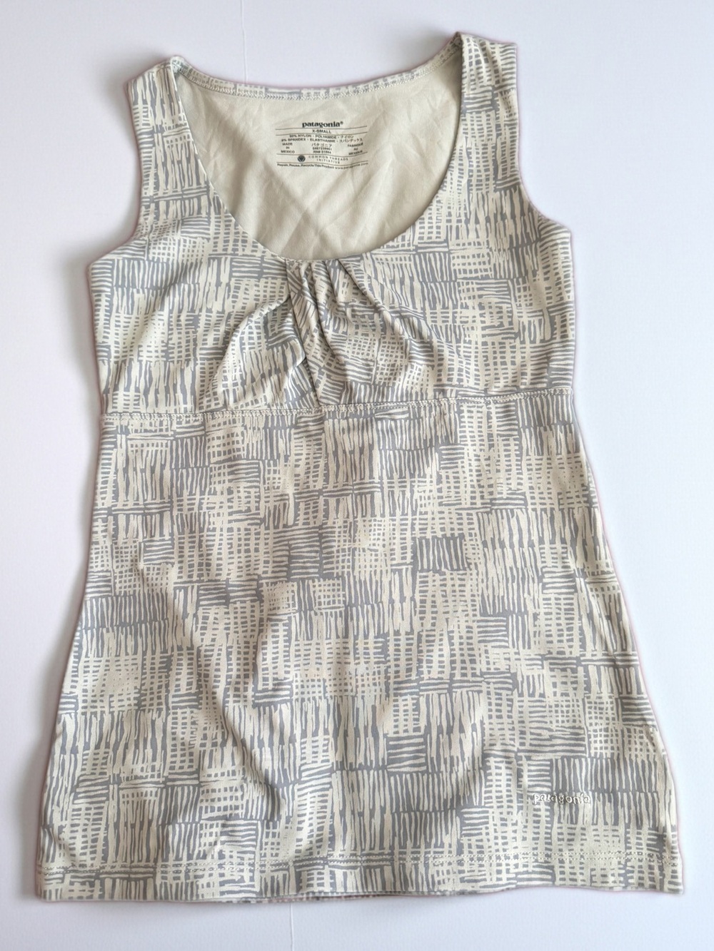 Patagonia Off White Tank Top with Light Gray Geometric Print